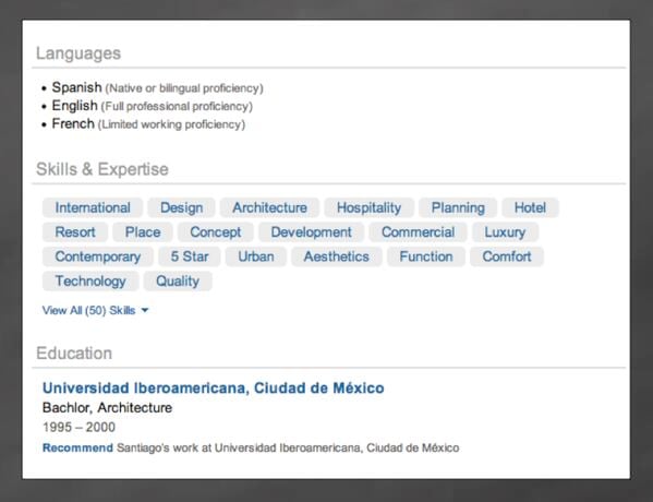 LinkedIn, Special Skills and Education