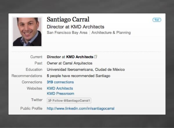 Santiago Carral LinkedIn Profile, Top Section